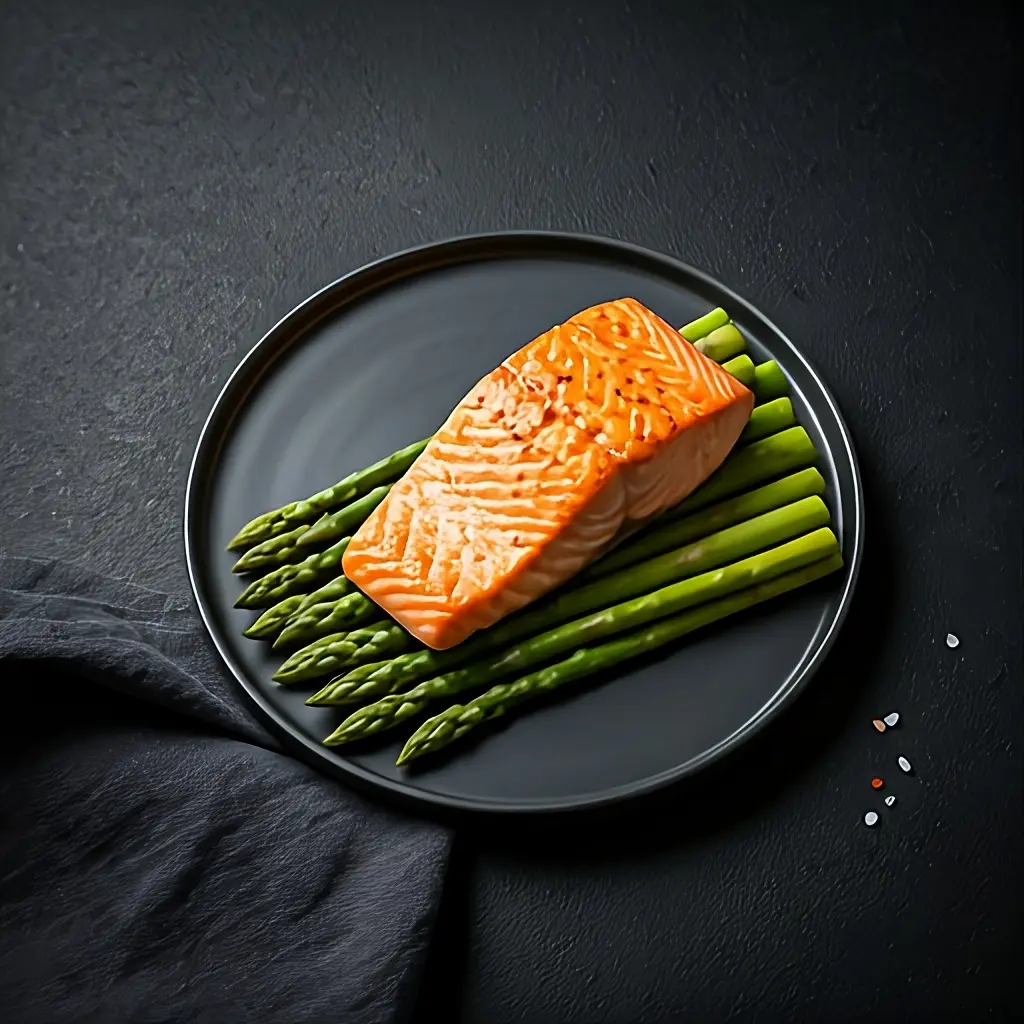 Photo of grilled salmon plating in the kitchen